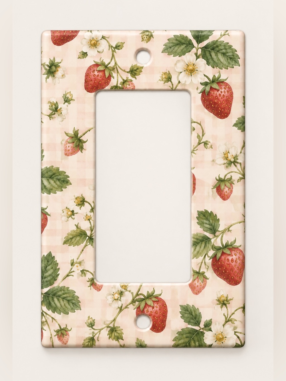 Strawberry Gingham Floral Duplex Outlet Wall Plate Cottage Decor